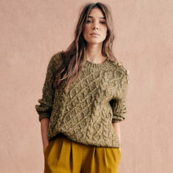 Sezane Olive Cable Knit Sweater - Picture 1 of 10